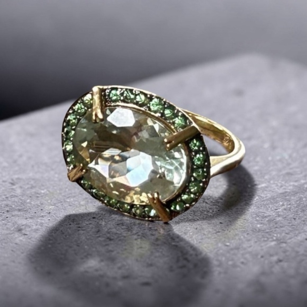 Rarities Carol Brodie Gold Plated Silver East West Oval Ring PRASIOLITE 6 nwot